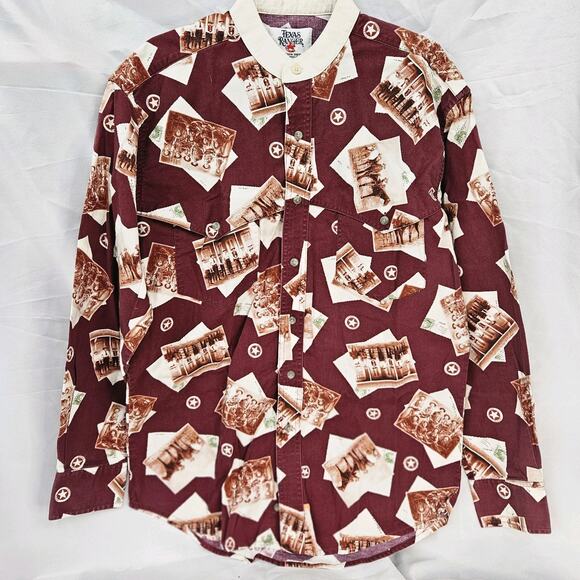 WRANGLER TEXAS RANGER Men's Multi-Colored Graphic Long Sleeve Western Shirt Med - Picture 1 of 9